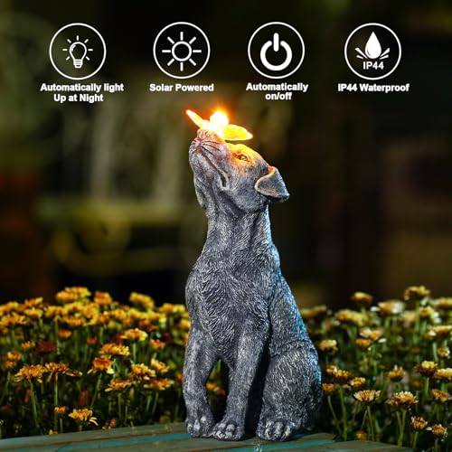 Goodeco Dog Statue with Solar Butterfly - Ideal Gifts for Mom, Dad or Birthdays, Beautifully Crafted Outdoor Decorations to Wow Your Guests