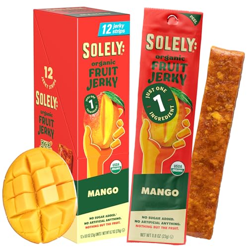 Solely - Organic Mango Fruit Jerky - 12 Individually Wrapped Fruit Strips - Fruit Leather Made from Dried Fruits - Healthy Snacks, Vegan - 0.8oz (23g)