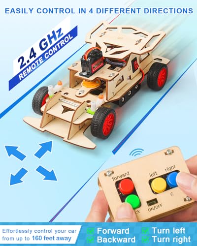 Poraxy STEM Kits for Kids 8-10, STEM Toys for Boys Ages 8-13, Remote Control Car, Wooden 3D Puzzles Science Kits 8-12 Projects Building Model, Birthday Gifts for 9 11 14 Year Old Teen Boys Girls
