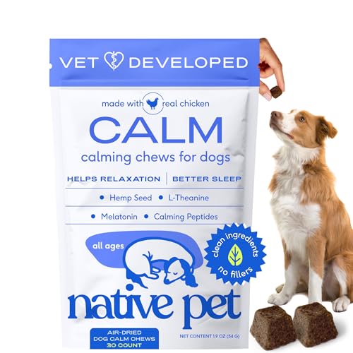 Native Pet Calming Chews for Dogs - Promotes Calming Effect, Supports Emotional Balance & Reduces Hyperactivity - Hemp Seed, Melatonin for Dogs, L-Theanine & Casein - 30 Chews
