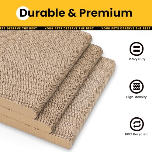 Conlun Cardboard Cat Scratcher, 23" L-Shaped Scratch Pad, Vertical Wall-Leaning Scratching Board to Protect Furniture for Indoor Cats,Wood Grain Large