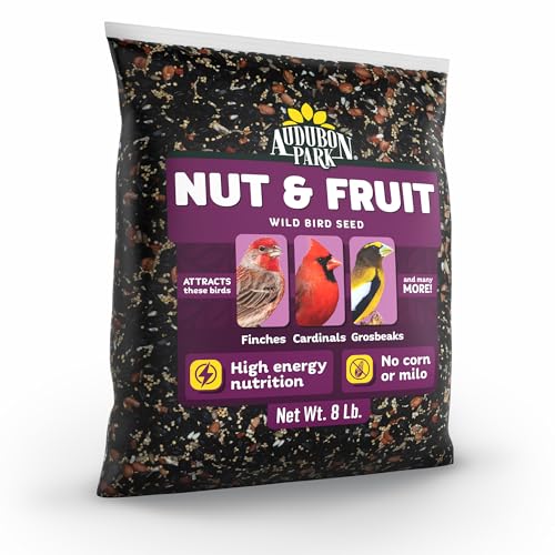 Audubon Park Nut & Fruit Wild Bird Seed – 8 lb. Premium Blend with Sunflower Seeds, Peanuts, Safflower & Dried Fruit – Bird Food for Outside Feeders