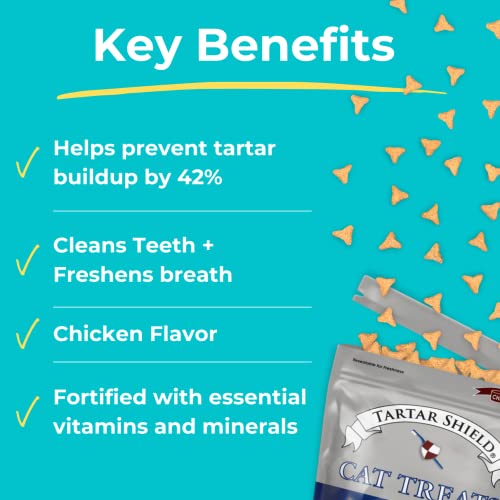 Tartar Shield® Cat Treats | Daily Dental Treats | Cleans Teeth & Gums Fresh Breath Natural Oral Health Support | Wholesome & All-Natural Bites | USA Made | Tasty Chicken Flavor