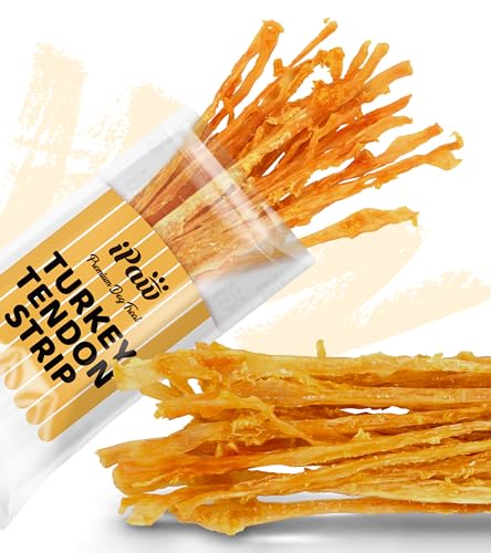 iPaw Turkey Tendons for Dogs, Single Protein, Hypoallergenic, All Natural Human Grade Puppy Chew, Rawhide Alternative Dog Treats, 1 Pack Strip (Large)