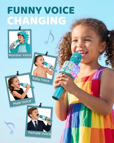 Amazmic Kids Karaoke Microphone Machine Toys for Girls Bluetooth Microphone with LED Light, Children's Day Birthday Gift for Girls Boys 3 4 5 6 7 8 9 10 11 12 Year Old Kids Toys(Blue)