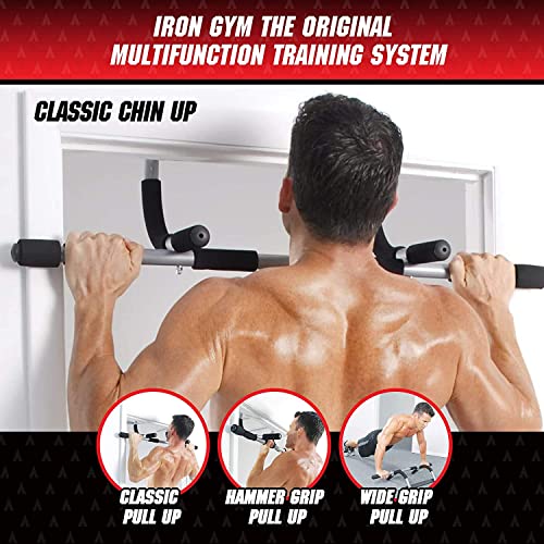 Iron Gym Pull-Up Bar - Total Upper Body Workout Bar for Doorway, Adjustable Width Locking, No Screws Portable Door Frame Horizontal Chin-up Bar, Fitness Exercise