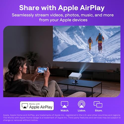 Aurzen Roku TV Smart Projector with Wifi and Bluetooth, Roku Streaming Experience Built-in, 1080P FHD, DoIby Audio, Auto Focus & Keystone, Zoom, Movie Portable Outdoor Mini Projector, White
