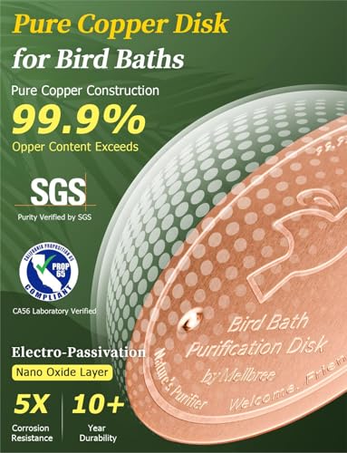 Mellbree Bird Bath Copper Disk, 0.6mm Reinforced 99.99% Pure Copper Cleaning Disk for Physical Safe Clean Water All-Season, Universal Fit for Outdoor Birdbaths, Bowl, Bird Bath Solar