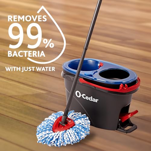 O-Cedar RinseClean Spin Mop & Bucket System + 2 Extra Mop Heads | Clean with Water | Removes 99% of Bacteria