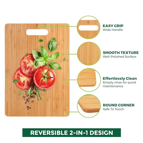 Freshware Bamboo Cutting Board Set of 3, Wooden Cutting Boards for Kitchen, Knife Friendly Food Grade Chopping Board, Lightweight with Hanging Hole for Easy Storage