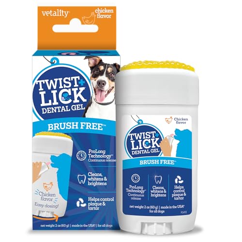 Twist + Lick Dental Gel for Dogs, Cleans Teeth and Freshens Breath for 24 Hours, Chicken Flavor, 2 oz, 30 Day Supply