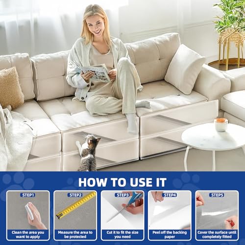 TOOSOFt Anti Cat Scratch Furniture Protector Clear Thicken Vinyl 196.9"x16.5" Couch Protector from Cat Claws - Single Sided Sticky Flexible Dog Tape for Furniture, for Couch Corner Door Walls Bed