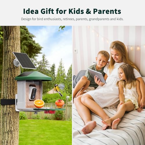 HARYMOR Bird Feeder with Camera with AI Identify Birds Species Solar Powered, Smart Bird House with Cam, 2K HD Video Live Stream, Instant Arrival Alerts - Green