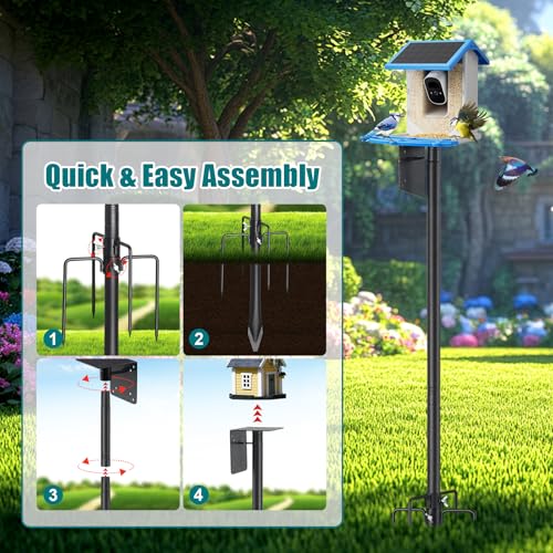 Heavy Duty Bird Feeder Pole - 75" Adjustable Birdhouse Stand Outdoor, Anti-Tip Stakes & Stable Mount for Smart Camera Birdfeeder,Bluebird House, Bird Buddy, Birdfy