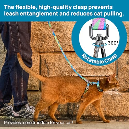 Cat Harness and Leash Set - Escape Proof Adjustable Cat Harness, Comfortable Soft Lightweight, Use Safe & Easy, Walking Travel Kitten Harness for Small Medium Large Cats (Hawaii Green)