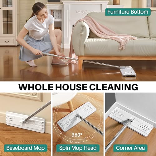 JOYMOOP Mop and Bucket Set, Hands-Free Flat Floor Mop and Bucket, 5 Washable Microfiber Pads, Wet and Dry Use, Ideal for Household and Commercial Floor Cleaning