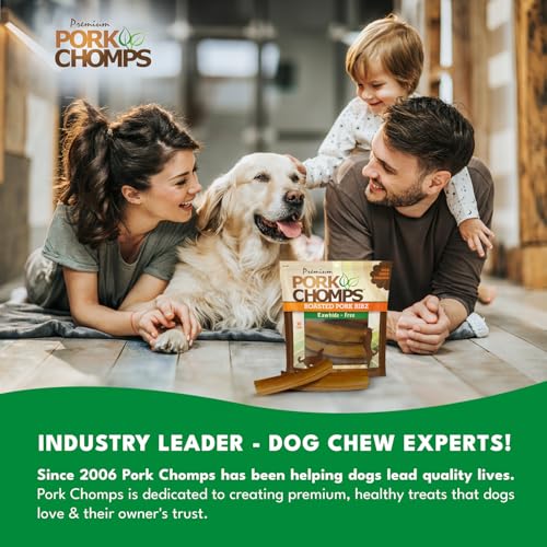 Pork Chomps Roasted Pork Skin Dog Chews, 6 Inch Rib Shapes, 10 Count, Pack of 1 - Long-Lasting Treats for Dogs - High Protein, Rawhide-Free, Low Fat, Healthy & Delicious Chews
