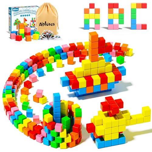 Apluses 42PCS Magnetic Blocks, Gifts for 3 4 5 6 Year Old, Magnet Building Blocks for Toddlers, Girls & Boys, Sensory - Montessori - Autism - Magnetic Toys for Kids Ages 3-5 4-8