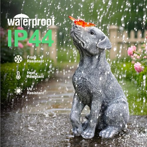 Garden Statue Dog Figurine Decor – Outdoor Decoration with Butterfly for Garden Yard Lawn Home Decor Outside : Mothers Day Memorial Gifts for Women Mom Grandma