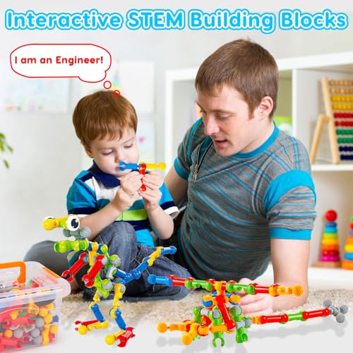 Kids STEM Building Toys for 3 4 5 6 7 8+ Year Old Boy Girl Birthday Gift, 125 Pcs Preschool Classroom Educational Building Blocks Stem Kits Activities Ages 3-5 4-8 5-7 6-8 Engineering Creative Games