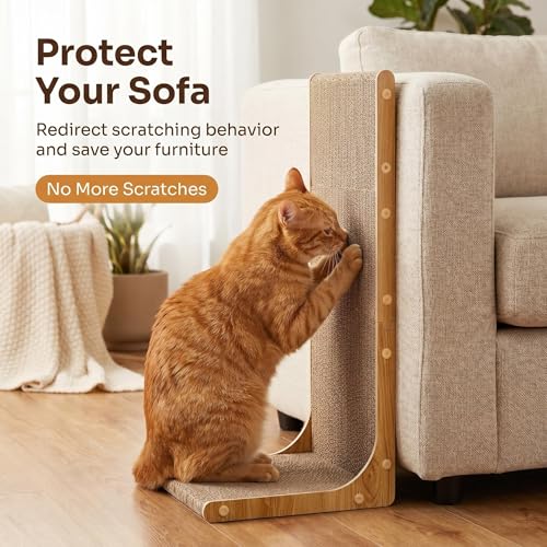 SMARTBEAN 3-Pack Cardboard Cat Scratcher for Indoor Cats, 23 Inch L Shaped Vertical Cat Scratching Post, Cat Scratching Board for Wall and Couch, Large