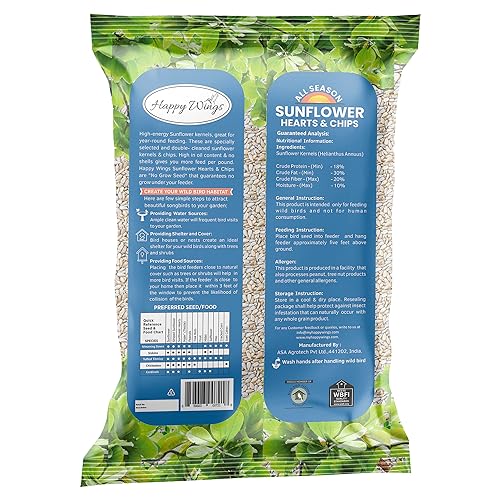Happy Wings Sunflower Hearts & Chips - Sunflower Kernels and Chips Bird Food - 5 Lb No Mess, No Waste I No Grow Seed | Bird Seed for Wild Birds