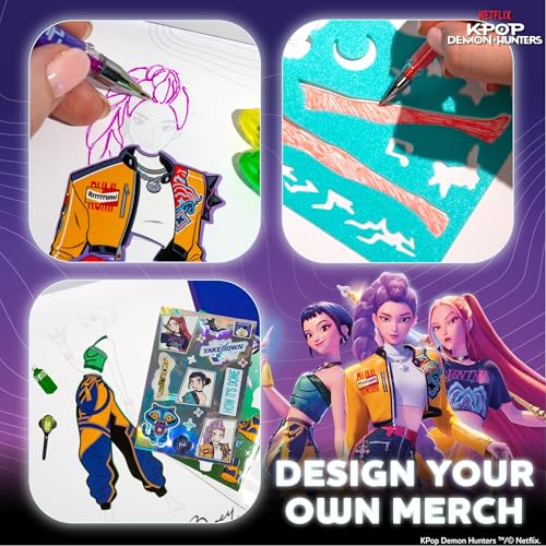 Kpop Demon Hunters™ Fashion Sketch Set, Includes Coloring Book, Gel Pens, Kpop Demon Hunters Stickers, Stencils & More, Great Girls Toys Age 6-8