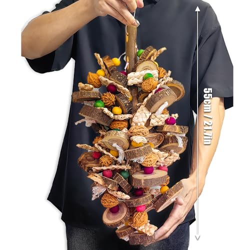 Extra Large Bird Parrot Toys- 21.7 inch Multicolored Natural Wooden Walnut Parrot Chewing Toy Suggested for Macaws cokatoos, African Grey and a Variety of  Parrots. (Large Size)