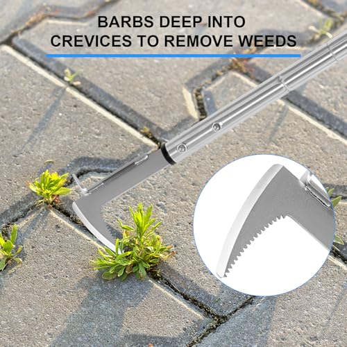 BARAYSTUS Crack Weeder, Stainless Steel Manual Crevice Weeding Tool, Long Handle Weed Grabber Remover, L-Shaped Manual Weeder Puller, Durable Crevice Weeding Tool for Sidewalk Garden Patio Lawn