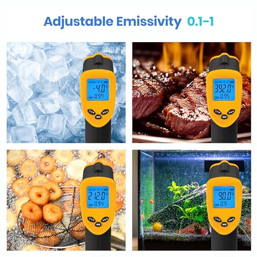 Etekcity Infrared Thermometer Laser Temperature Gun 774, Meat Food Candy Oven Thermometer for Griddle Accessories, Heat Gun for Cooking Refrigerator Tools, Adjustable Emissivity & Max Measure, Yellow