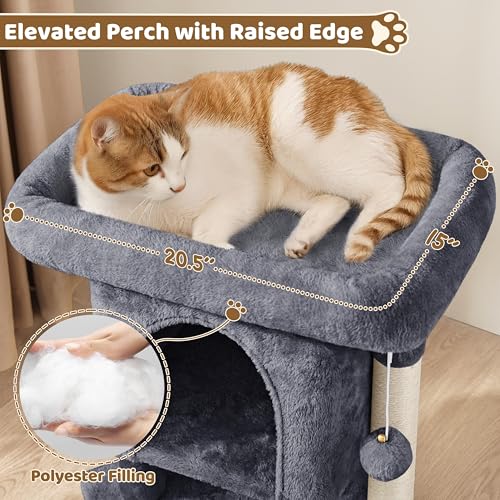 Yaheetech 23.5in Cat Tree – Sturdy & Stable, Space-Saving 3-Level Cat Tower with Plush Perch, Condo, Sisal Scratching Posts & Dangling Ball, Perfect for Apartments, Dark Gray