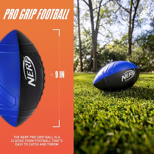 NERF Kids Foam Football - Pro Grip Youth Soft Foam Ball - Indoor + Outdoor - Small NERF Foam Football - 9" Inch Youth Sized Ball - Blue + Black