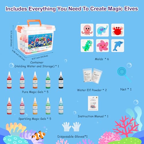 Kiditos Magic Water Elf Toy Kit for Kids, Make Your Own Magic Water Pets, DIY Sensory Craft Kit with 10 Magic Gels & 6 Molds, STEM Science Activity, Party Favors & Birthday Gifts for Kids Ages 3+