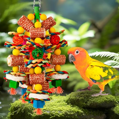 Bird Toys, Parrot Toys for Large Birds,Natural Corn cob and Loofah Slices Bird chew Toys for African Grey Parrots, Macaws, Cockatoos,  Parrot and other Small and Medium-Sized Parrot (Colorful)