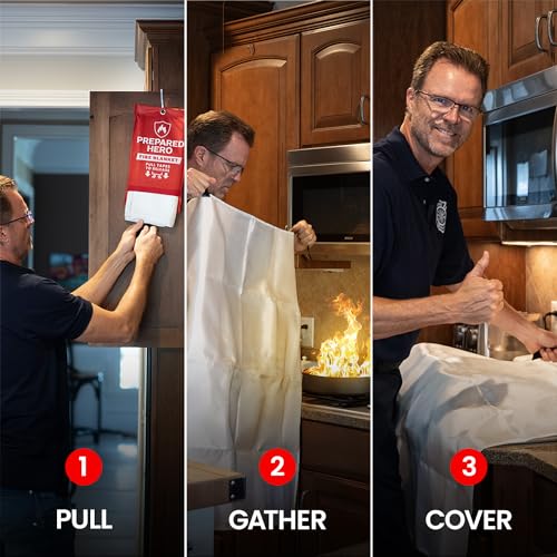 Prepared Hero Emergency Fire Blanket - 2 Pack - Fire Suppression for Kitchen, 39” x 39” Fiberglass Fire Blanket for Home
