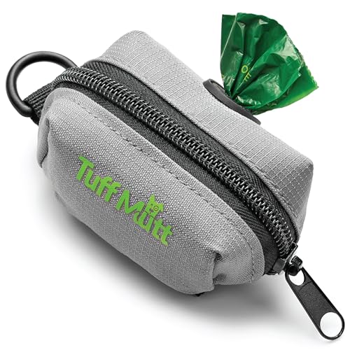 Tuff Mutt Dog Poop Bag Holder with Velcro Attachment - Durable Fabric Poop Bag Dispenser for Leashes - Includes Starter Roll for Easy Cleanup