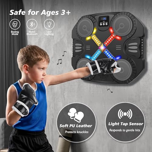 Music Boxing Machine Sport Toys for Kids and Adults,Wall Mounted Bluetooth Smart Punching Target,Training Pad Toy with Boxing Glove,Ideas Toys for Boys Girls Kids 3 4 5 6 7 8 9 10 11 12+ Years Old