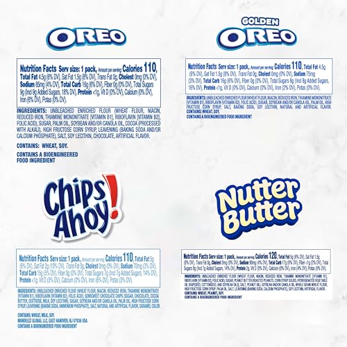 OREO Original, OREO Golden, CHIPS AHOY! & Nutter Butter Cookie Snacks Variety Pack, 56 Snack Packs (2 Cookies Per Pack)