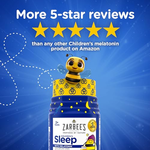 Zarbee's Kids Melatonin Gummies with 1mg Melatonin, Kids Sleep Gummy, Promotes Peaceful Sleep, Drug-Free, Non-Habit-Forming, Natural Strawberry, 60 ct