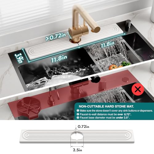 Eormoe Faucet Mat for Kitchen Sink – Diatomite Stone Drying Mat & Sink Protectors, Prevent Moisture – Sink Splash Guard Water-Absorbing Stone Tray for Bathroom Counter (Light Grey, 23.6" x 3.9")