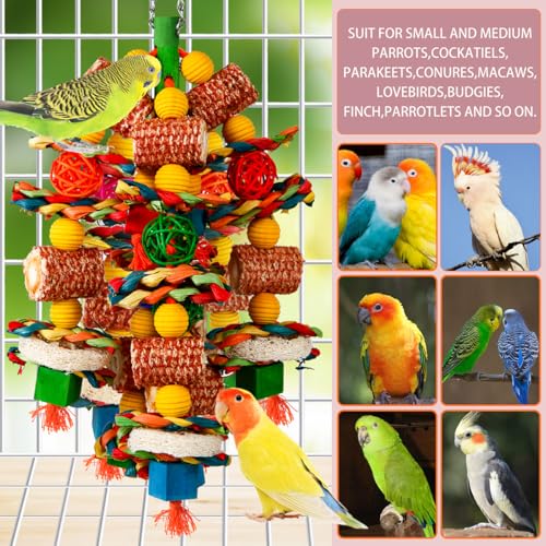 Bird Toys, Parrot Toys for Large Birds,Natural Corn cob and Loofah Slices Bird chew Toys for African Grey Parrots, Macaws, Cockatoos,  Parrot and other Small and Medium-Sized Parrot (Colorful)