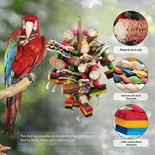 Bird Toys, Parrot Toys, Bird Toys Made of Natural Multi-Colored Wooden Blocks for African Grey Parrots,  Parrots, Small and Medium-Sized Birds to Exercise Beak Strength
