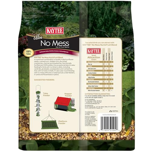 Kaytee Wild Bird Ultra No Mess Nut & Fruit Food Seed Blend For Blue Jays, Woodpeckers, Juncos, Cardinals, Grosbeaks, Sparrows, and Finches, 5.5 Pound