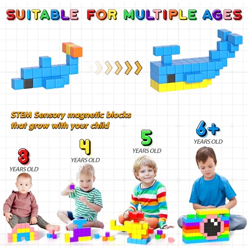 Apluses 54 PCS Magnetic Blocks, Magnetic Building Blocks for Toddlers 3+, Montessori Toys, Magnet Cubes, Preschool STEM Educational Sensory Magnet Toys for Kids Ages 3-5 Year Old Boys and Girls
