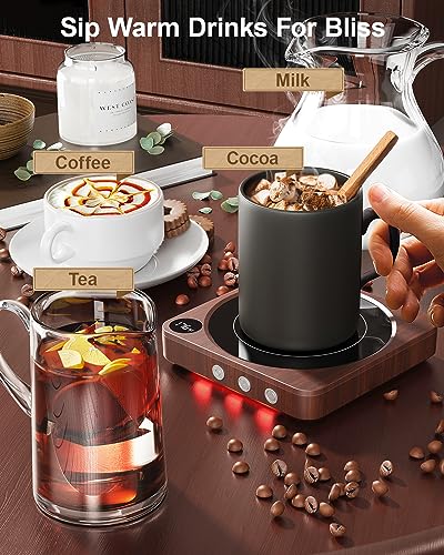 House Gem Mug Warmer - 36W Coffee Mug Warmer for Desk with Temperature Display, 2-12Hrs Auto Shut Off, Smart Candle Warmer - Ideal Coffee Gifts Accessories Keep Beverages Coffee Warmer (Wood) (Wood)