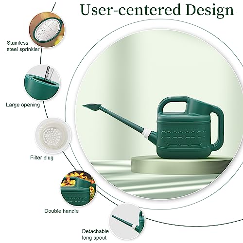 2 Gallon Watering Can, Garden Watering Can Outdoor, Plant Water Can with Removable Long Spout and Stainless Steel Sprinkler Head, Large Plastic Outdoor Watering Cans for Gardening Flower Plants