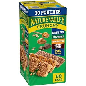 Nature Valley Crunchy Granola Bars, Oats & Honey, Peanut Butter, Oats & Dark Chocolate, Gluten Free, Value Pack, 60 Bars, 44.7 OZ (30 Pouches)