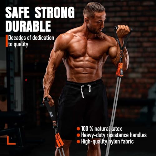Resistance Bands with Handles, 175lb Exercise Bands for Working Out, Fitness Bands, Workout Bands with Door Anchor and Ankle Straps, Physical Therapy, Yoga, Strength Training Home Gym Equipment