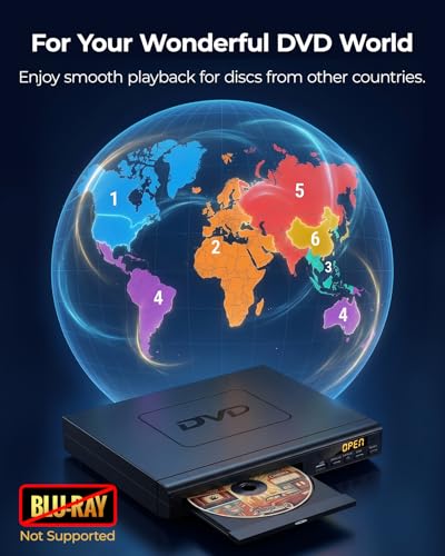 DVD Players for TV with HDMI, DVD Players That Play All Regions, Simple DVD Player for Elderly, CD Player for Home Stereo System, Included HDMI and RCA Cable