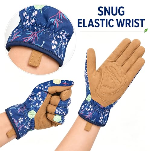 Womens Gardening Weeding Working Gloves, Leather Garden Glove for Women Thorn Proof No Stab for Digging, Planting,Pruning